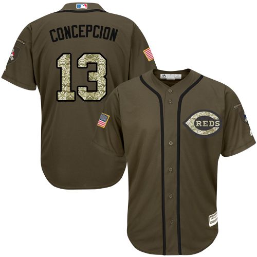 Reds #13 Concepcion Green Salute to Service Stitched MLB Jersey - Click Image to Close